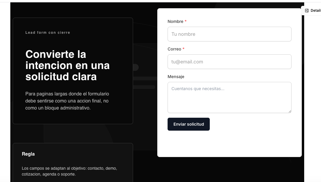 Plantilla de formulario de contacto lista para insertar en TBase